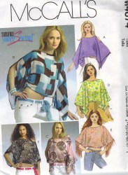 4874 MCCALLS LIGHTWEIGHT LOOSE TIED PONCHO, TOP,  FRINGE PATTERN L-XL UNCUT